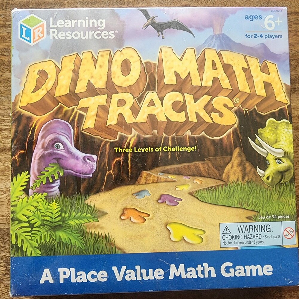 Learning Resources Dino Math Tracks Place Value Board Game 2-4 Players 6+ New